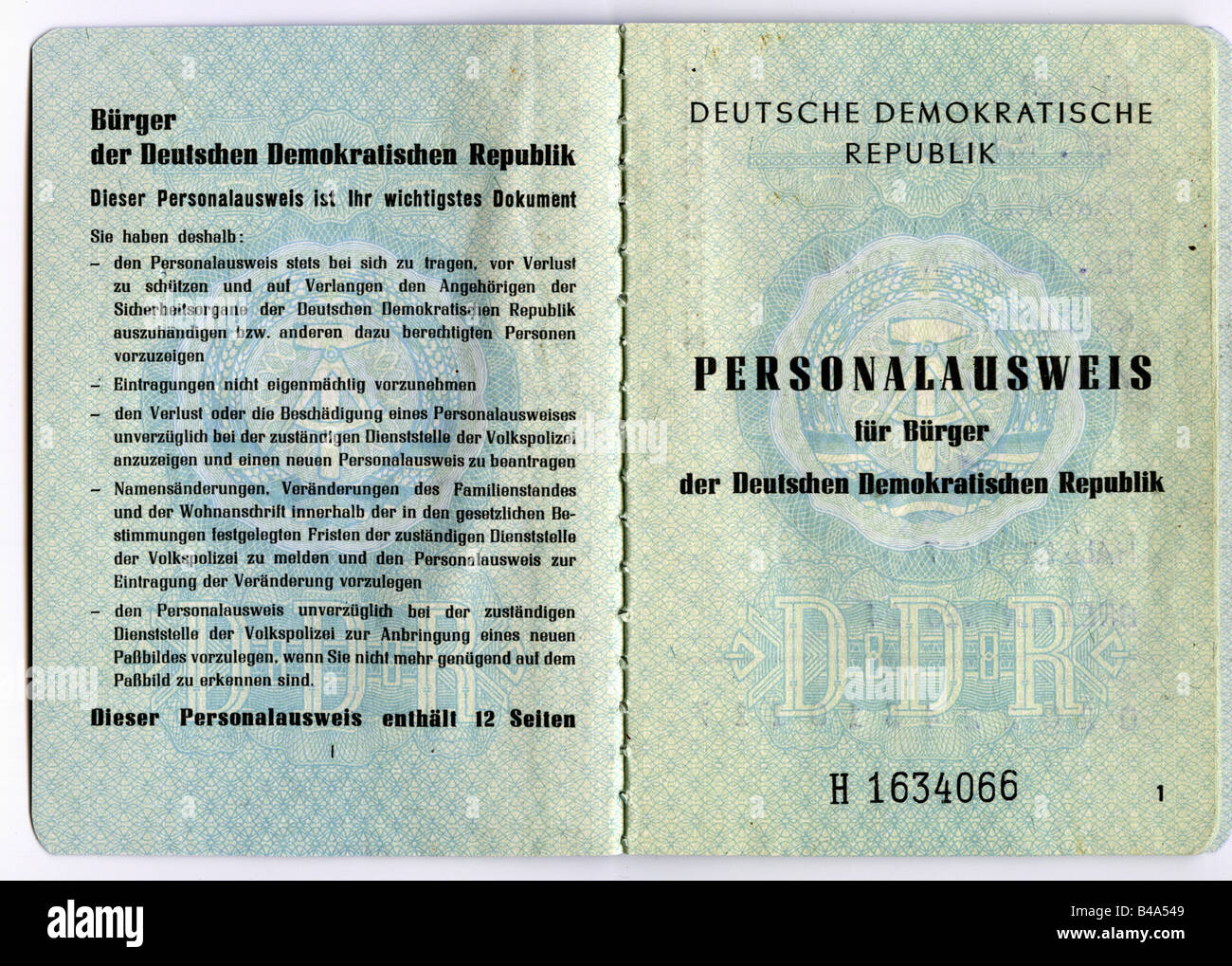 Géographie/voyages, Allemagne, République démocratique allemande, documents, carte d'identité, 1990, Banque D'Images