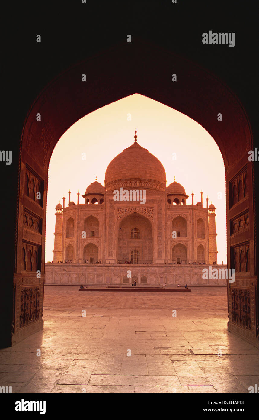 L'Inde, Agra, Taj Mahal, Coucher du Soleil Banque D'Images