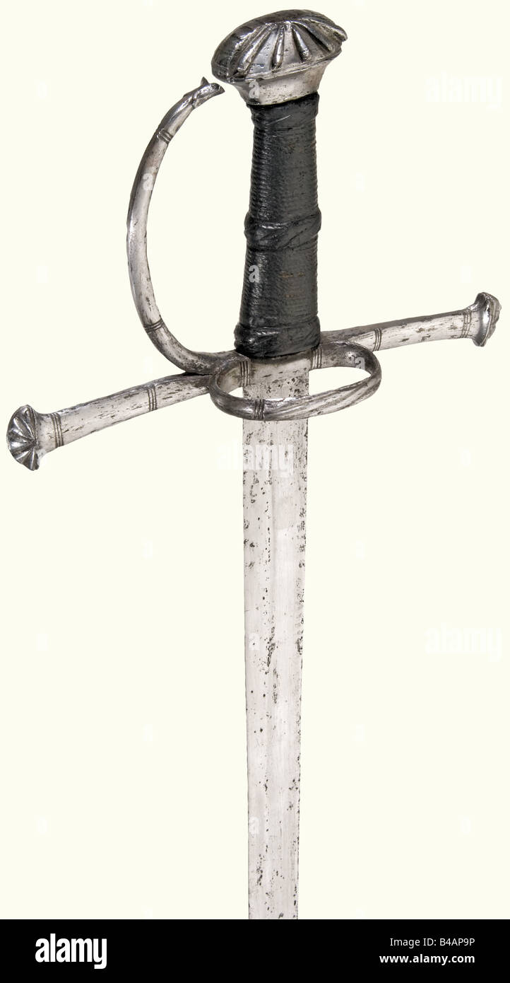 Une épée en bravoure, l'allemand du Sud ou l'italien du Nord, vers 1570.  Lame fine à lame à une seule lame avec des galets de chaque côté. Le point  est légèrement raccourci.