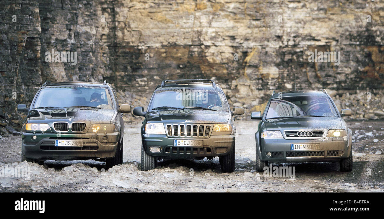 Photo de groupe, voiture véhicule cross-country, Audi Allroad Quattro 2.7, l'année de modèle 2000-, vert, BMW X5 3.0i, Année de construction 2 Banque D'Images