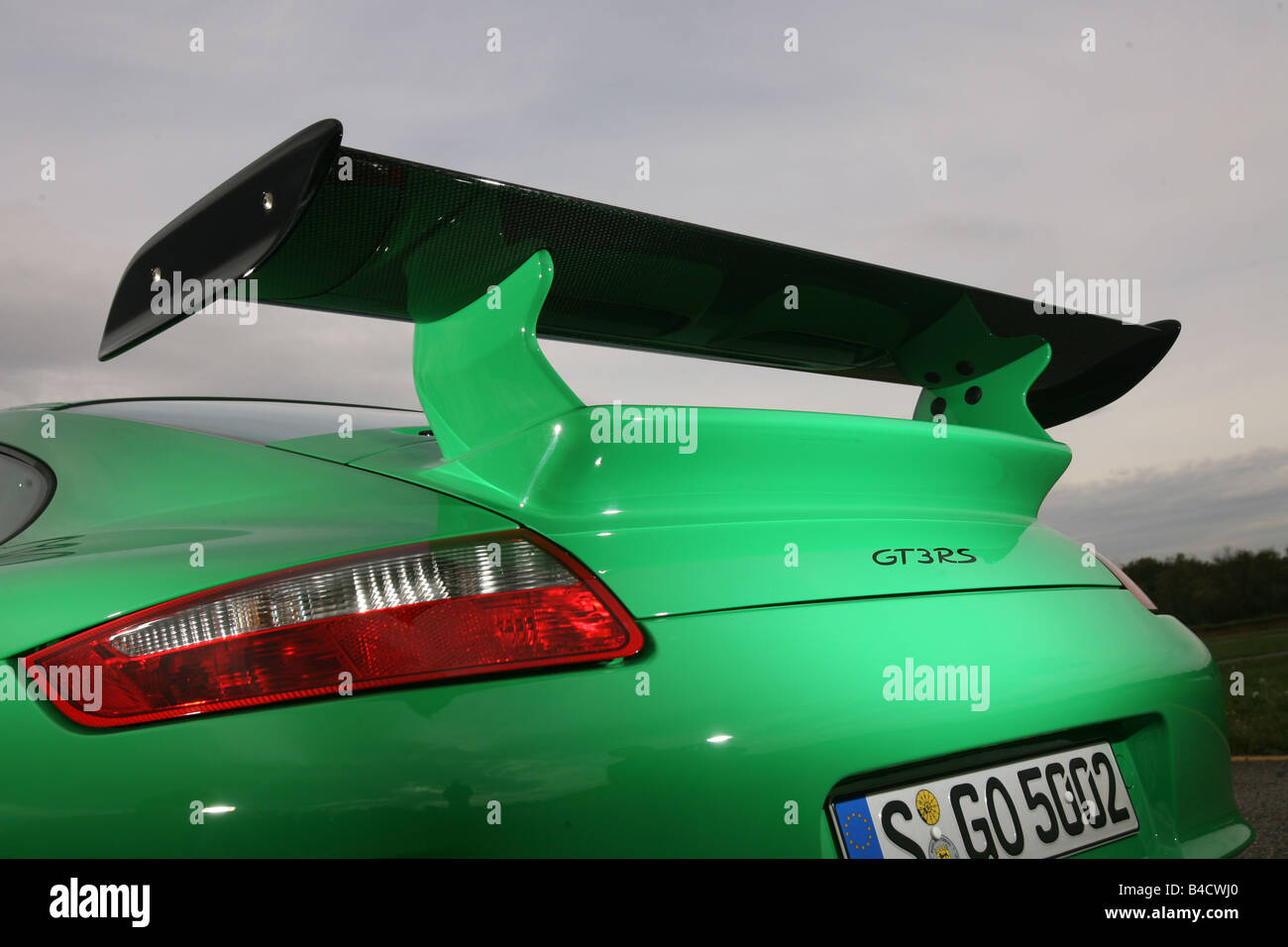 Porsche GT3 RS, l'année de modèle 2006-, vert, vue détaillée, spoiler, la technique/accessoire, accessoires Banque D'Images
