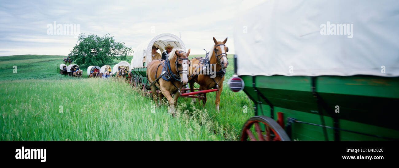 Une reconstitution d'un wagon couvert voyage au Dakota du Nord Banque D'Images