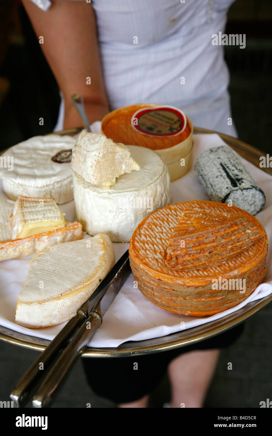 Juillet 2008 - Assiette de fromage avec du fromage traditionnel de Normandie et Bretagne France Banque D'Images