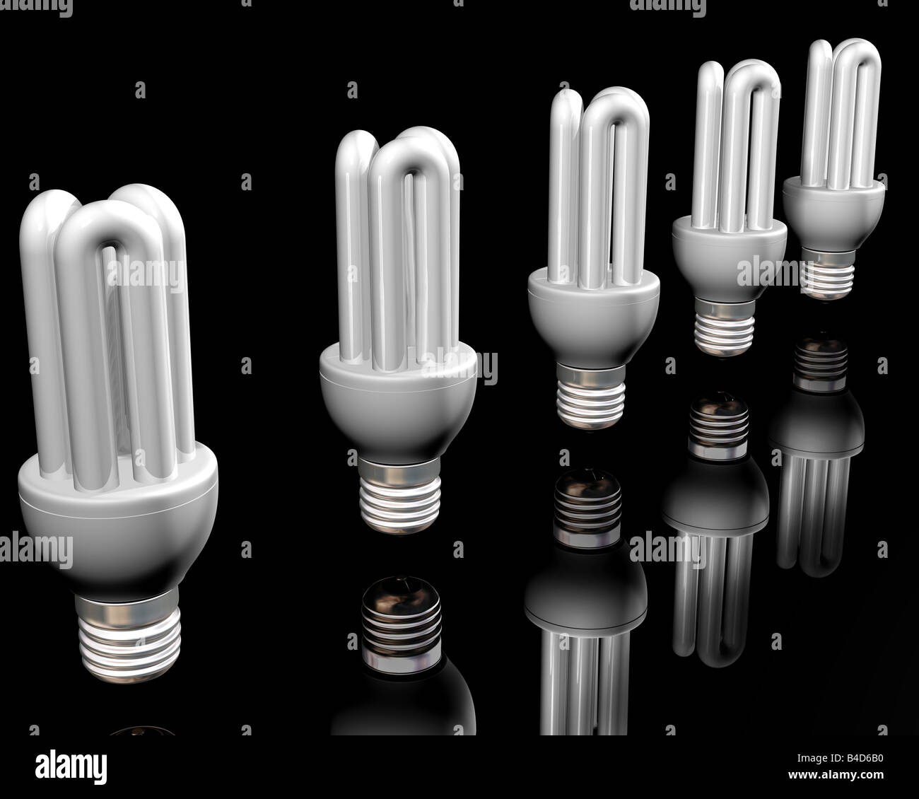 Illustration d'une ligne des ampoules à économie d'énergie Banque D'Images