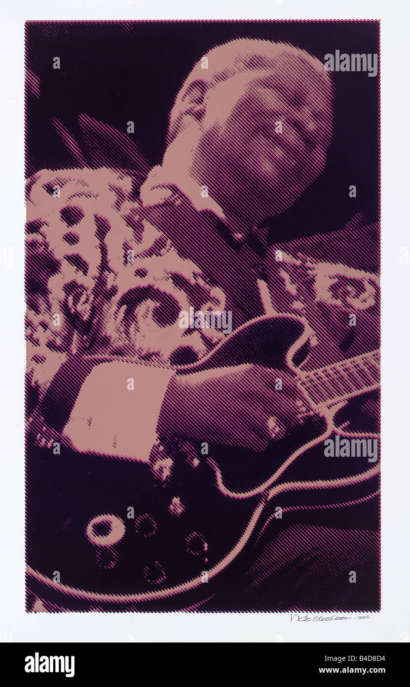 B.B.King, sikscreen en violet faite à partir d'une photo de nick oudshoorn en 2002 Banque D'Images