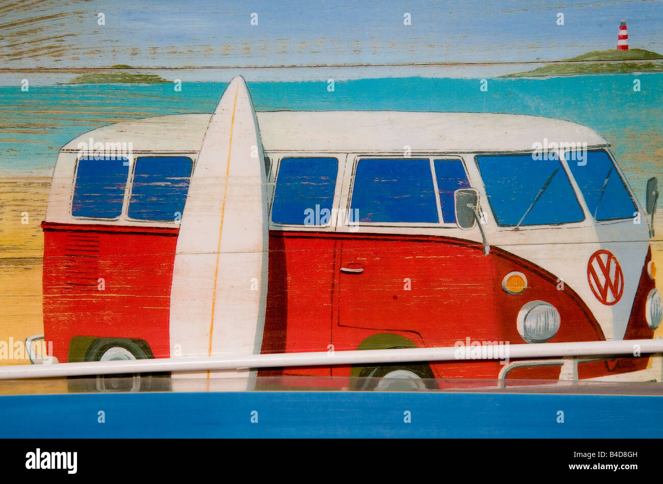 VW Camper Van Illustration avec Surf Board Sussex Royaume-Uni Angleterre Grande-bretagne Europe Banque D'Images