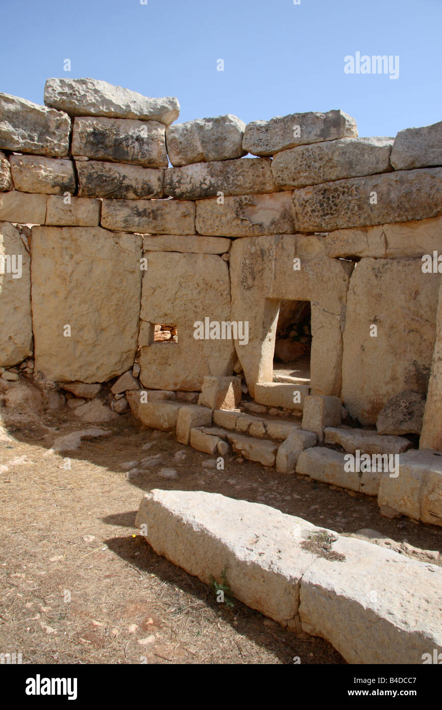 Mnajdra, Oracles Chambers, temple mégalithique, Malte. Banque D'Images