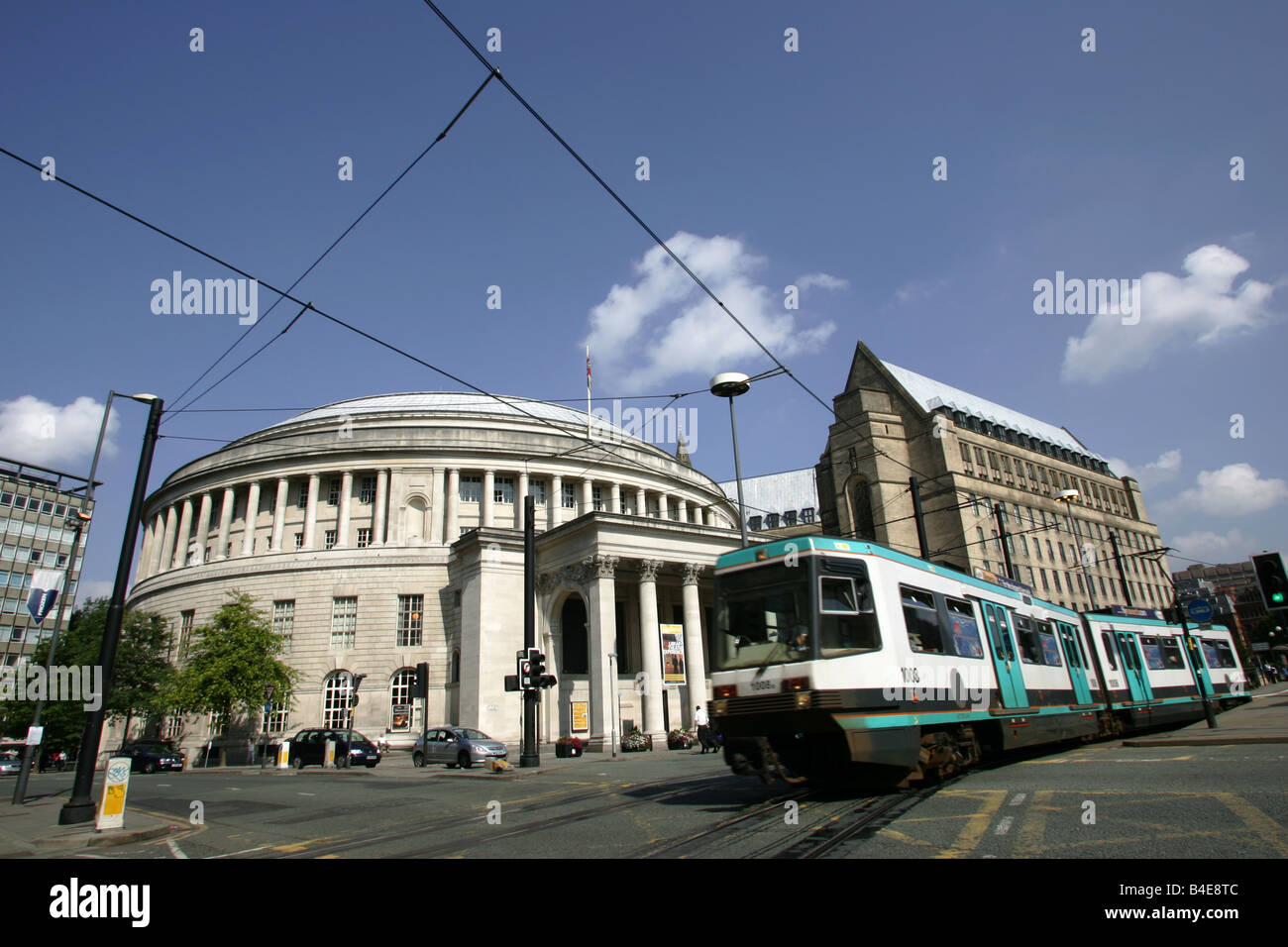 Le tramway dans le centre de Mancheter UK Banque D'Images