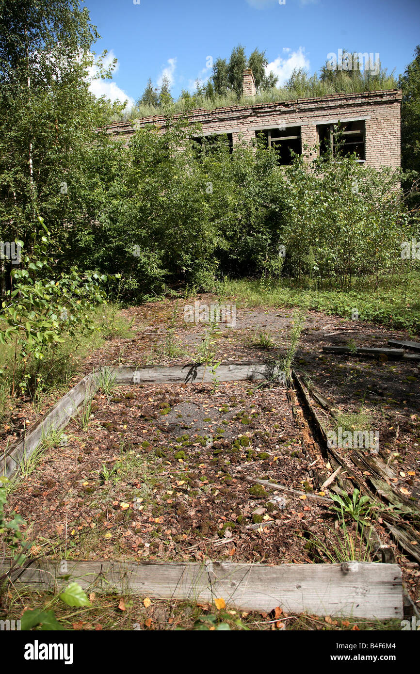 Un jardin d'enfants abandonnés dans la zone radioactive près de Gomel, Bélarus Banque D'Images