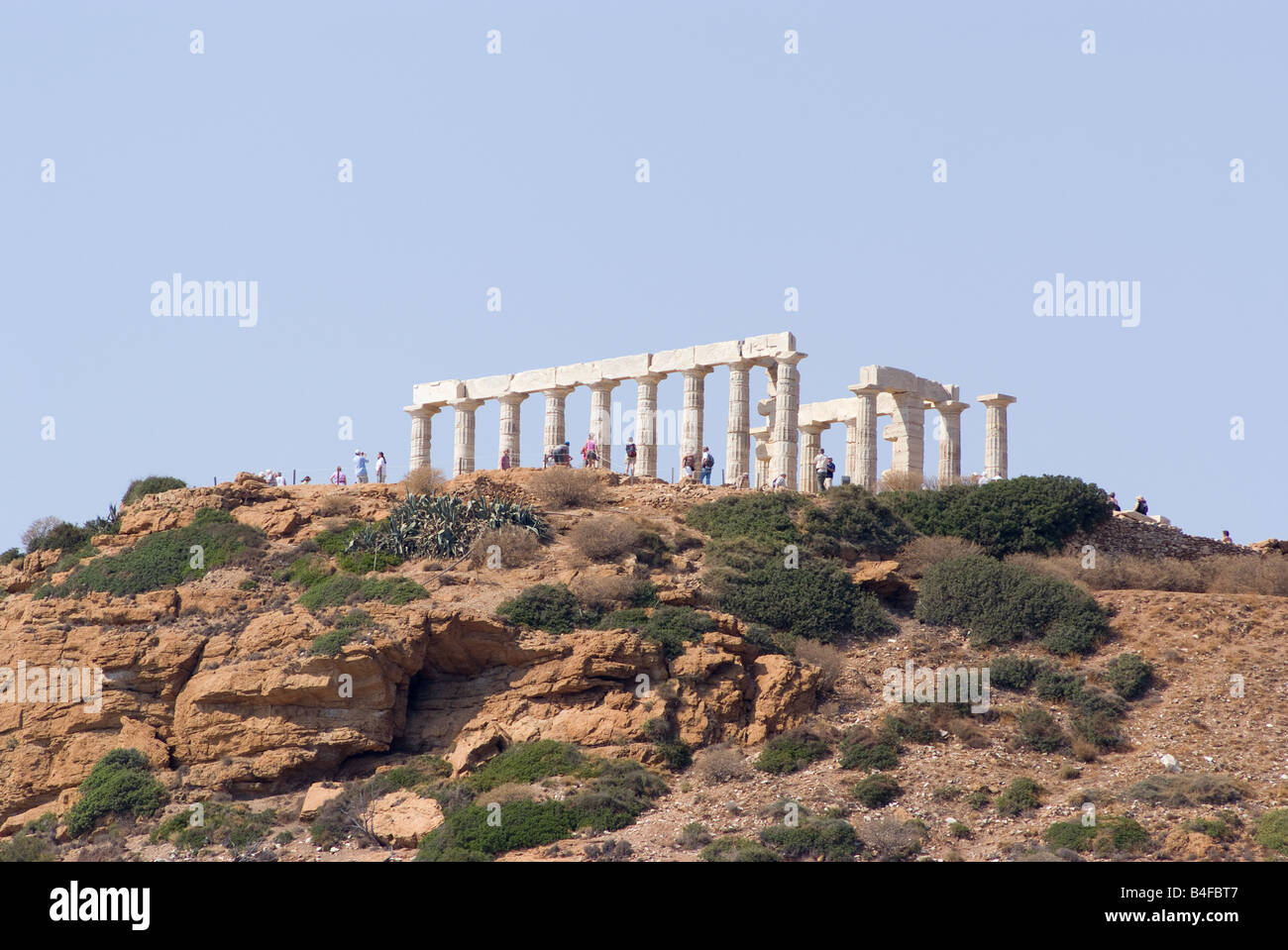 Le Temple de Poséidon au Cap Sounion Golfe Saronique Grèce continentale Grèce mer Egéé Banque D'Images