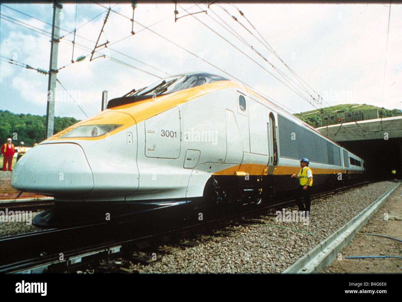 Un train Eurostar à l'embouchure du Tunnel sous la Manche f Mars 1993 Banque D'Images