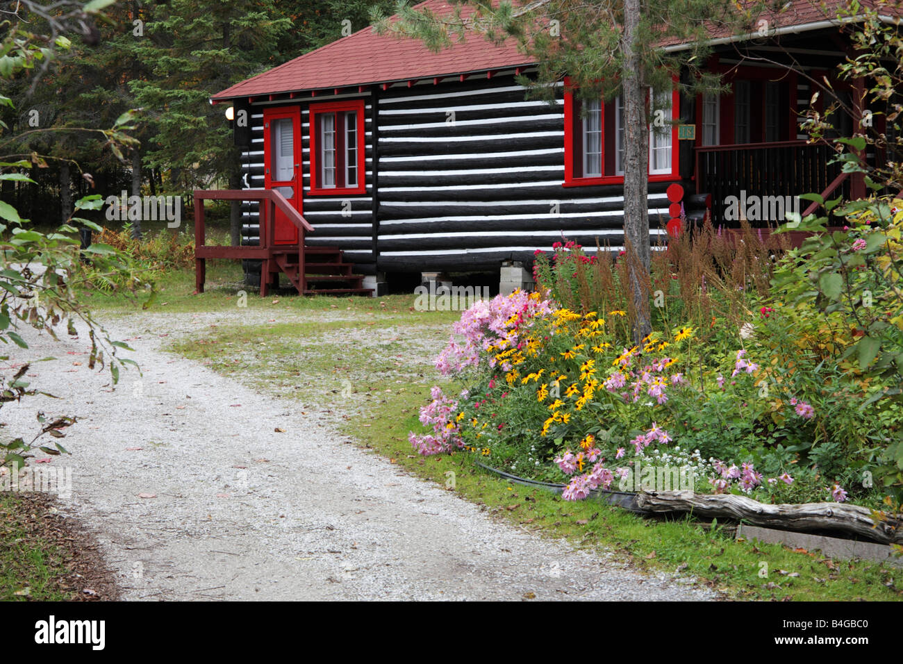 Bois chalet en location dans 'Killarney Lodge' dans le parc provincial Algonquin de l'Ontario Banque D'Images