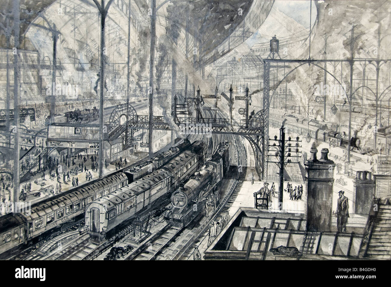 La gare Victoria de Londres Royaume-Uni UK photo peinture dessin 1930 Banque D'Images