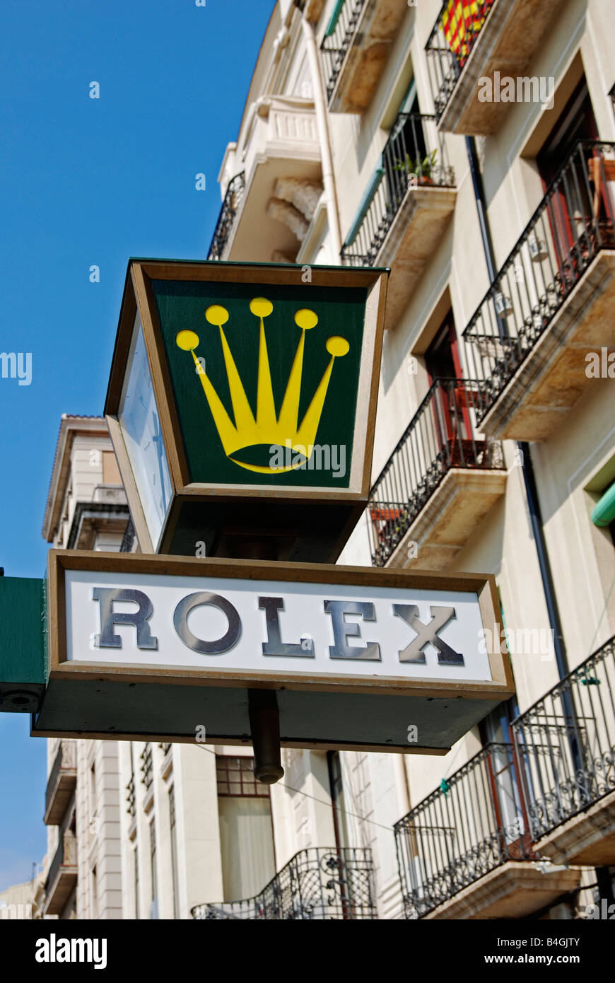 Un signe extérieur d'une boutique Rolex à Tarragone, Espagne Banque D'Images