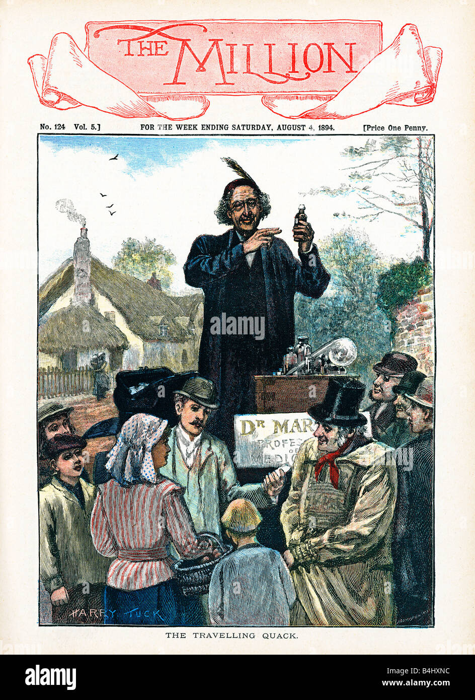Le Voyager Quack 1894 Couverture du magazine victorien populaire avec un vendeur de médicaments brevetés Banque D'Images