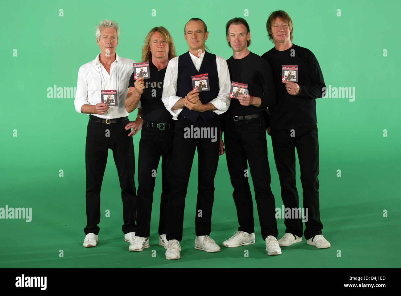 Status Quo Promo stuff pour Tim Anderson Marketing Miroir Andrew Bown Rick Parfitt et Francis Rossi Matthieu Letley John Rhino E Banque D'Images