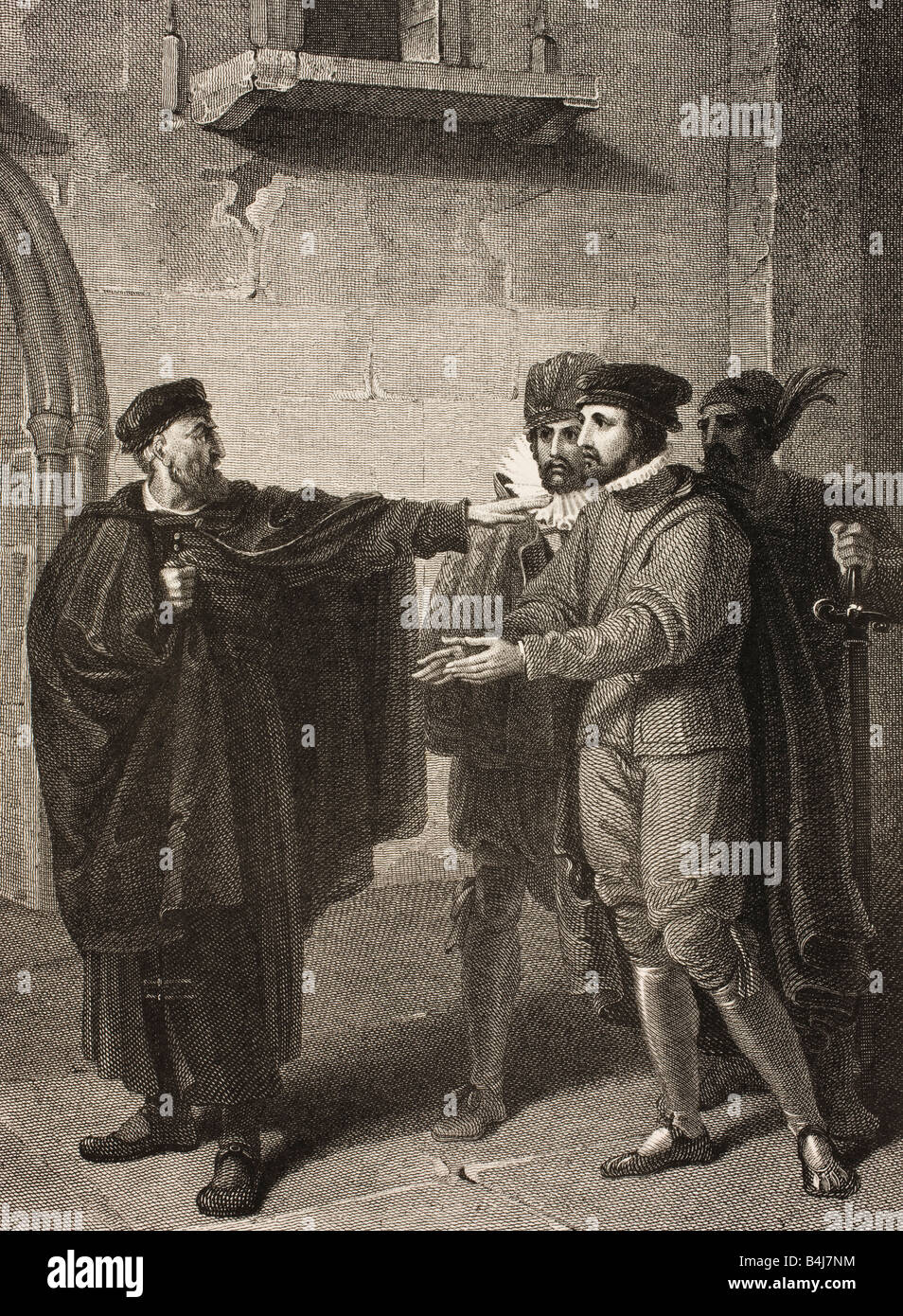 Le marchand de Venise, acte III, scène III Venise. Une rue. Shylock, Salarino, Antonio et jailer. Banque D'Images