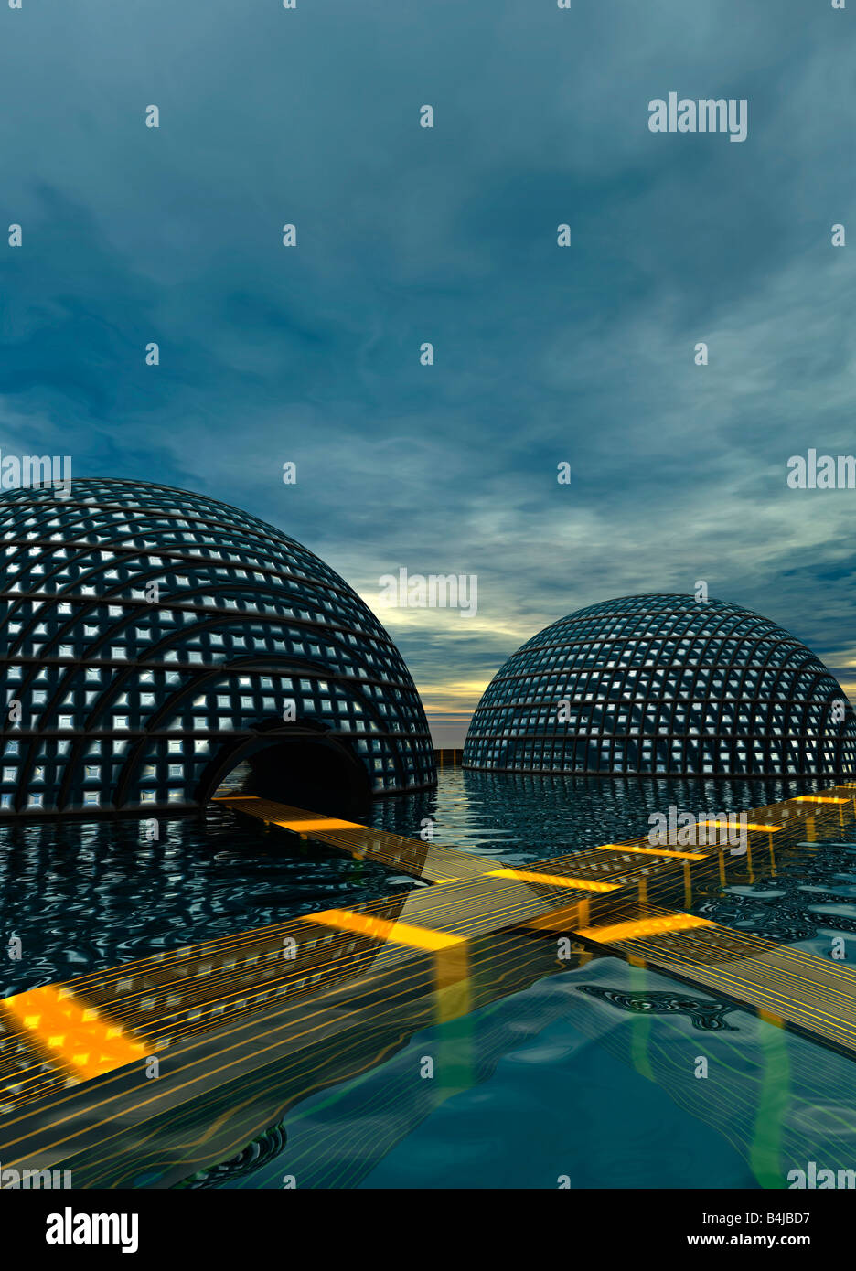 Illustration des structures en forme de dôme au-dessus de l'eau Banque D'Images
