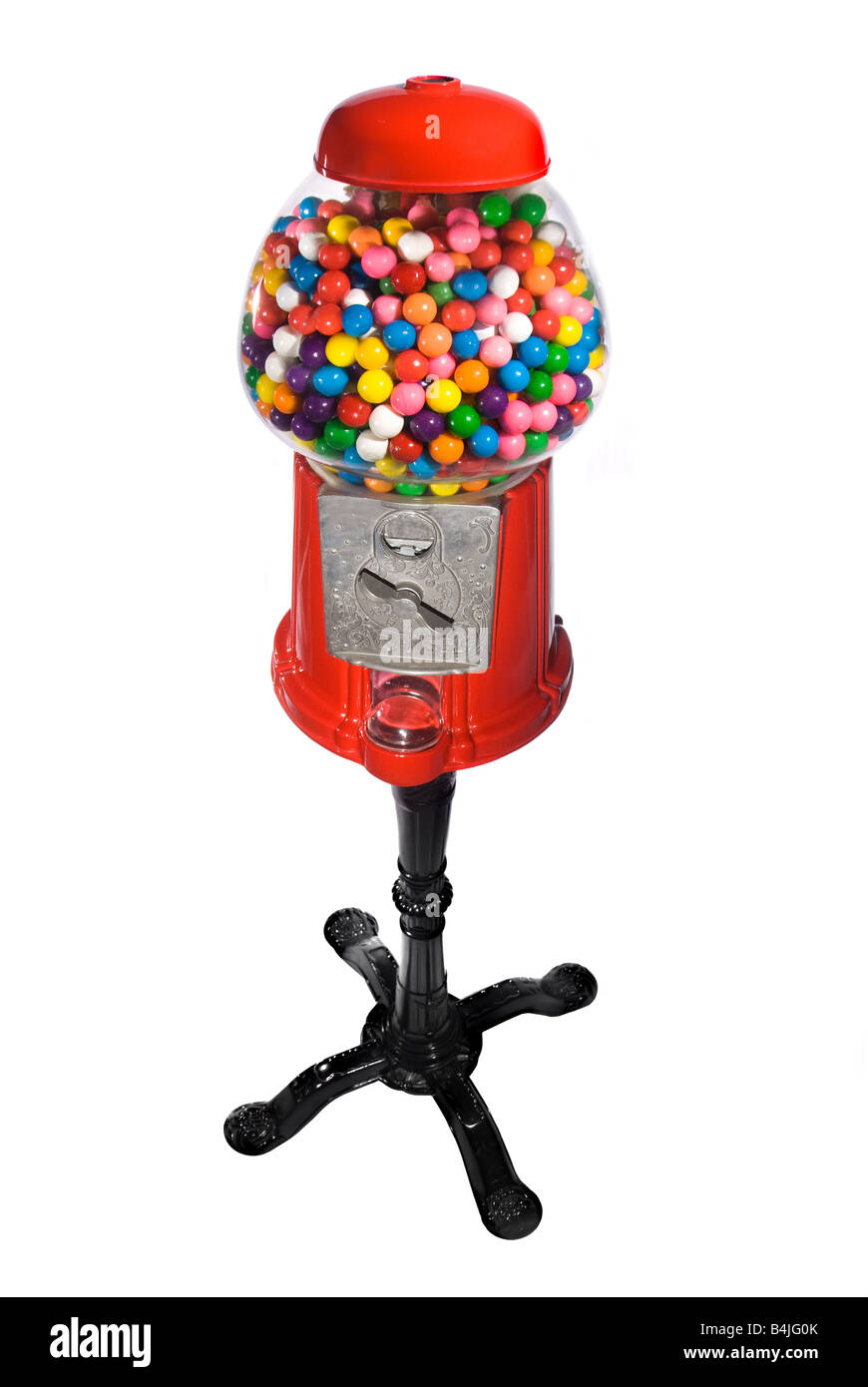 Distributeur automatique de gomme remplie de gumballs colorés isolated on white Banque D'Images
