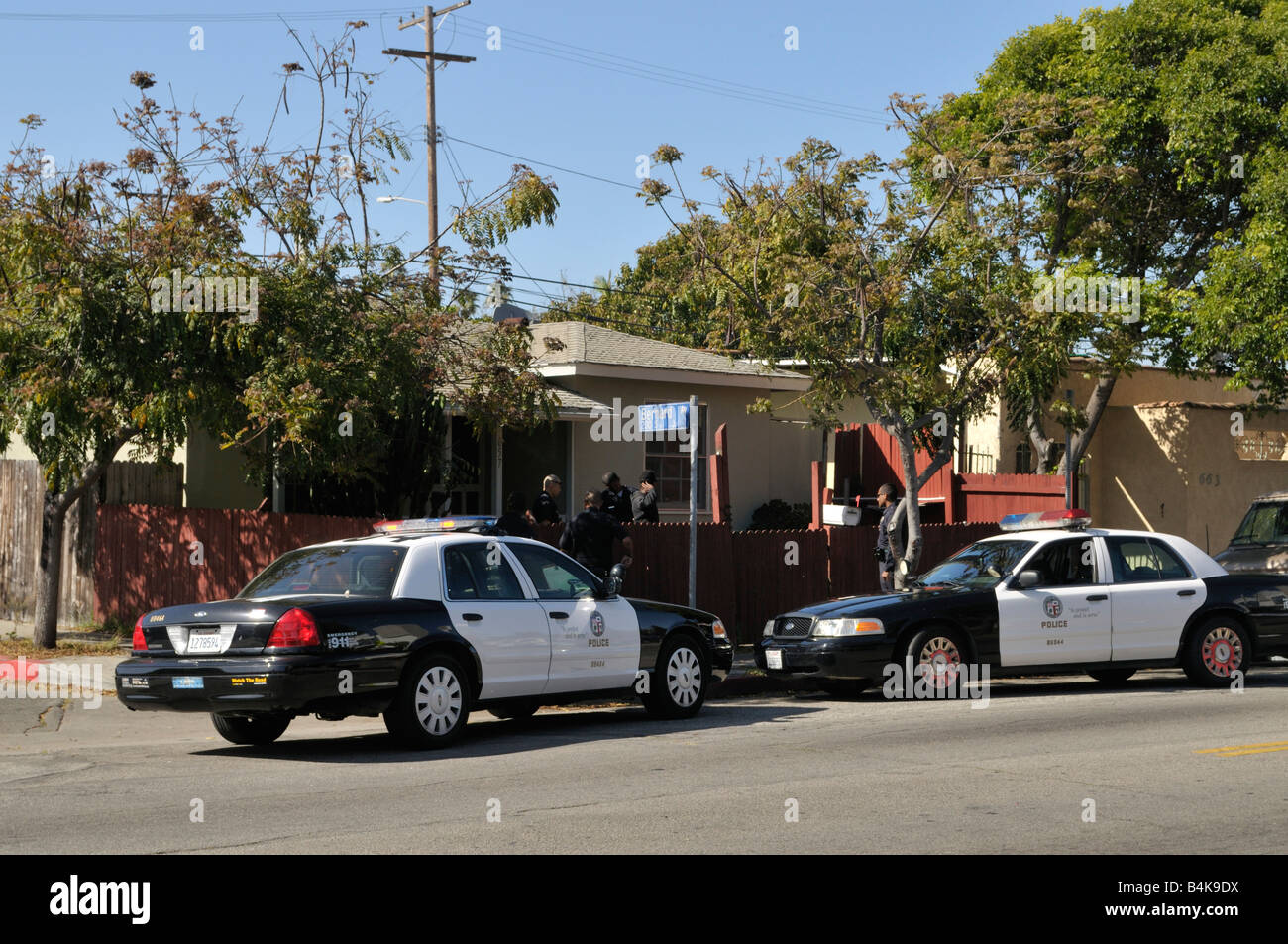 Les voitures de police appelé suivi d'un cambrioleur solitaire des arrestations après interruption de Banque D'Images