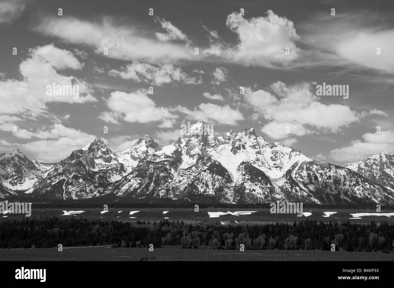 Chaîne Teton, Parc National de Grand Teton, Wyoming USA, noir et blanc Banque D'Images