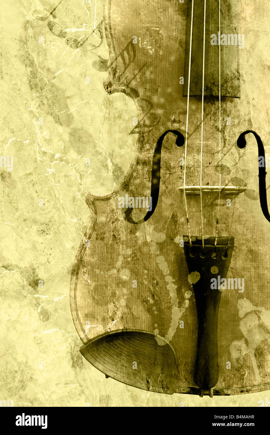 Arrière-plan de la musique avec de vieux style grunge en violon Banque D'Images