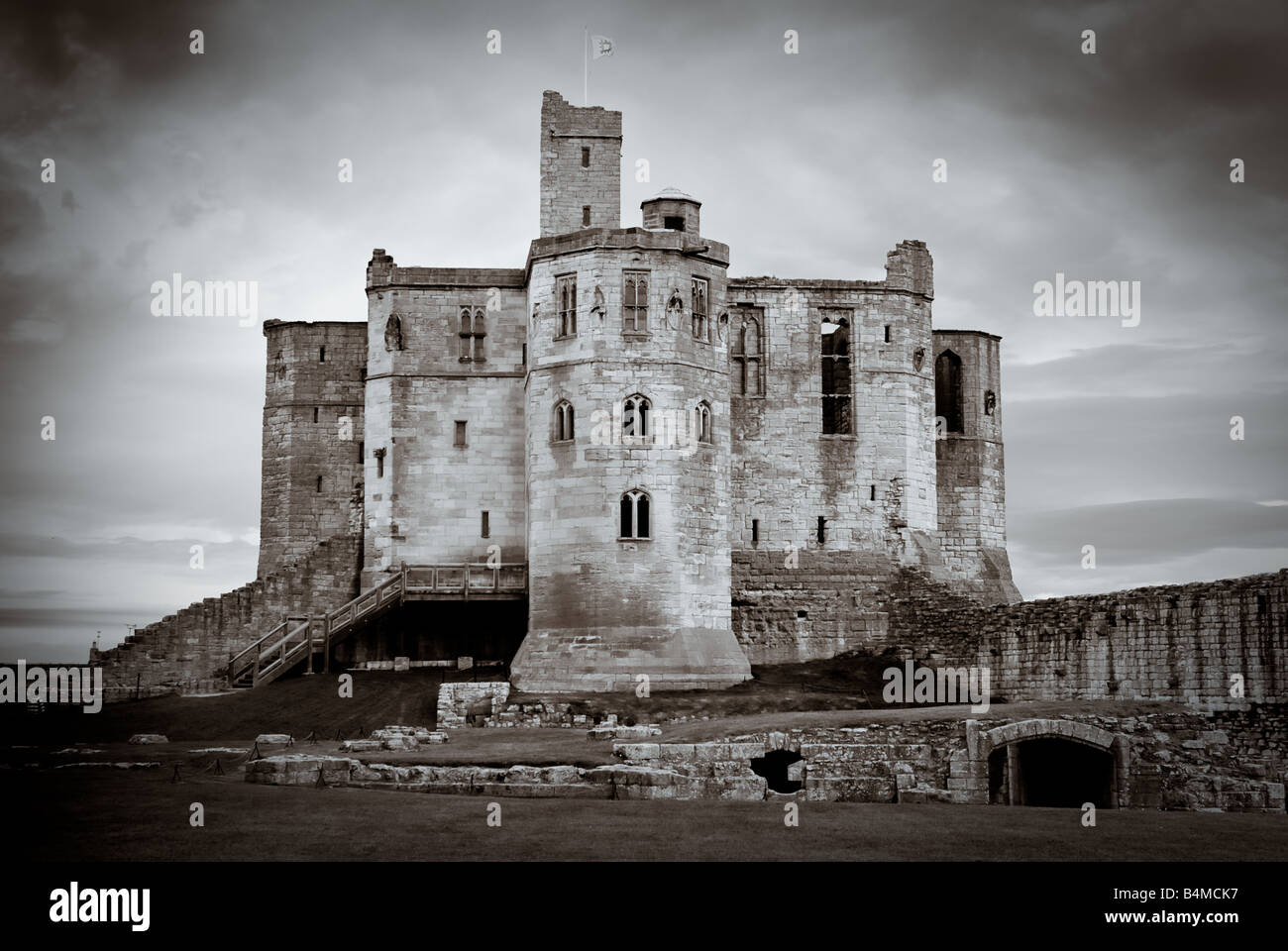 Le donjon du château de Warkworth Northumberland Banque D'Images