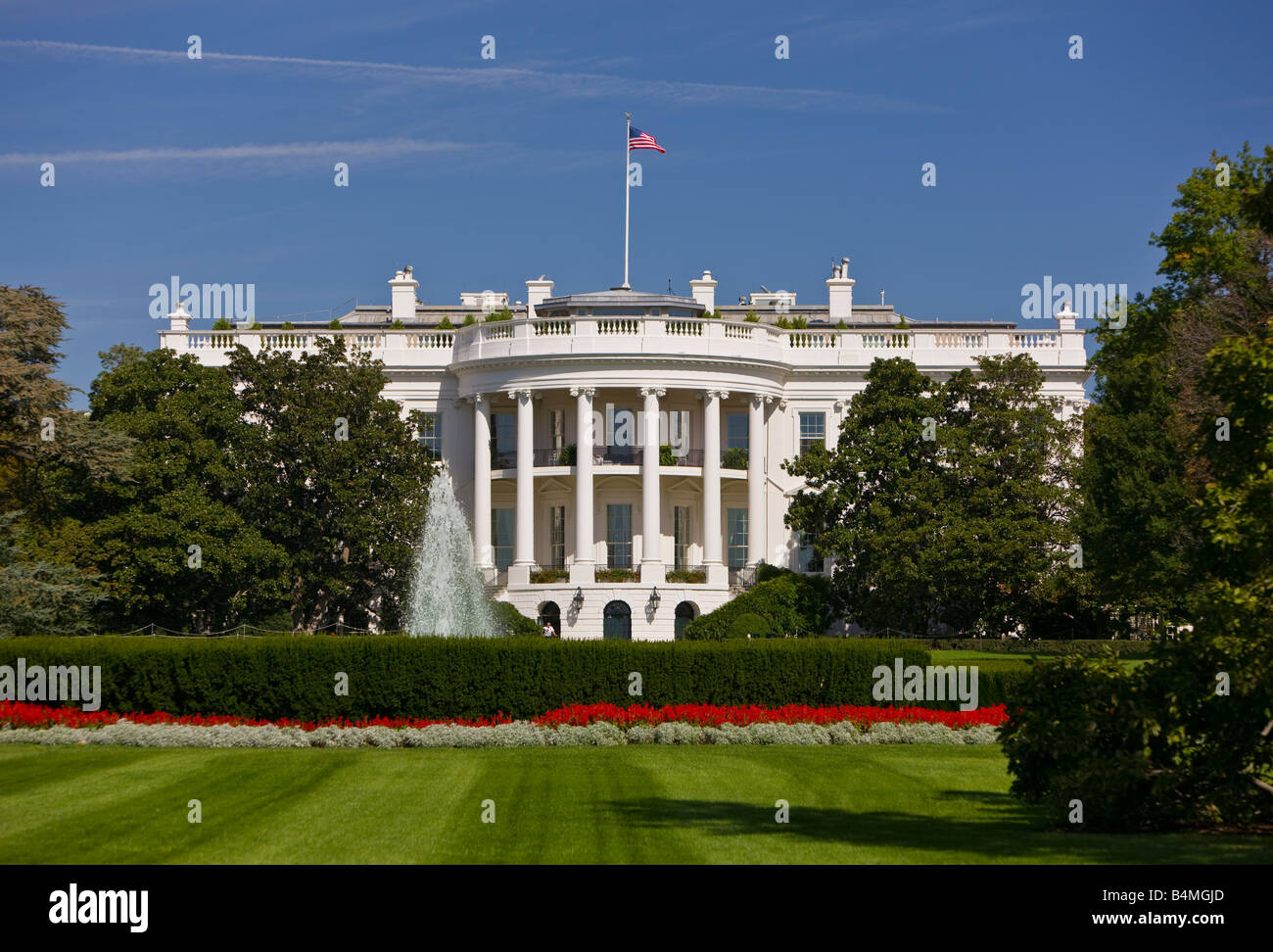 WASHINGTON, DC USA - La Maison Blanche, le portique sud et pelouse sud. Banque D'Images