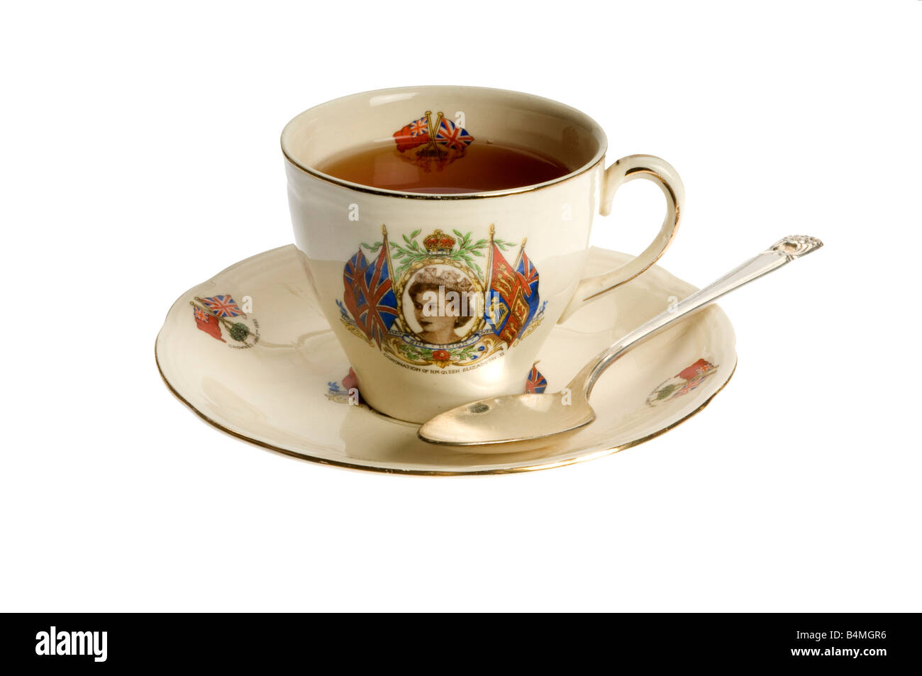 La Reine Elizabeth II Coranation tea cup Banque D'Images