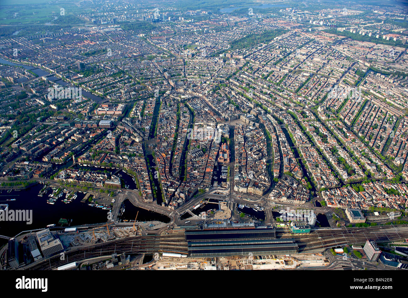 Hollande Amsterdam vue aérienne du centre-ville Banque D'Images