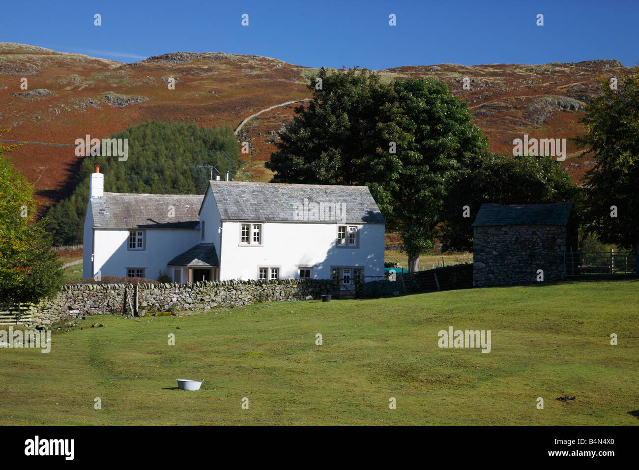 Maison de ferme avec terrain en font à Park Gate, Dockray, Ullswater, le Parc National du Lake District, Cumbria, England, United Kingdo Banque D'Images