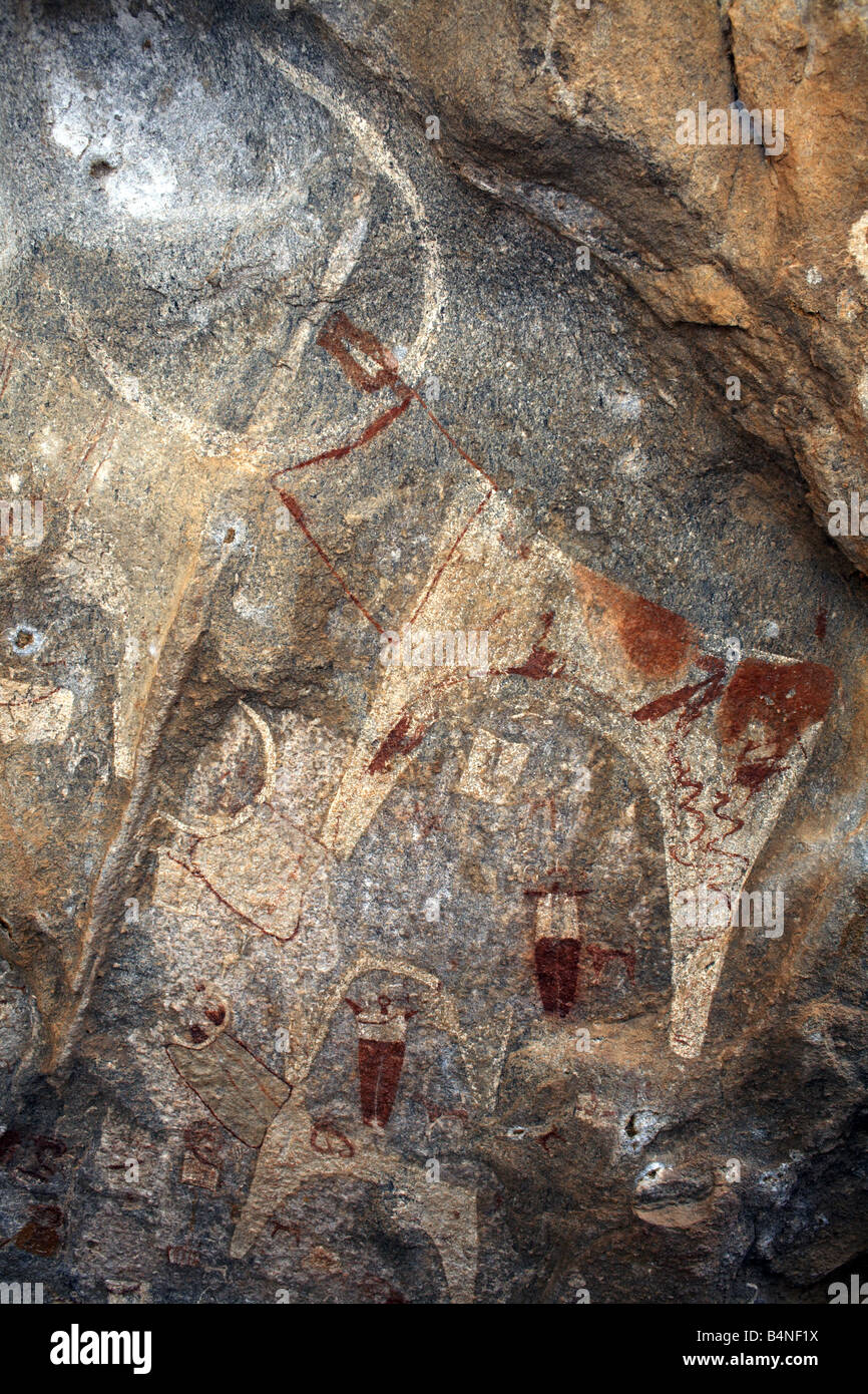 Peintures rupestres dans les grottes de Geel Lass, le Somaliland, en Somalie Banque D'Images