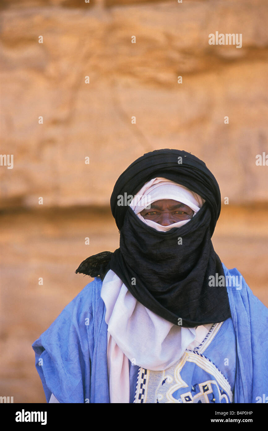L'Algérie Djanet Homme de tribu Touareg Sahara Portrait Banque D'Images