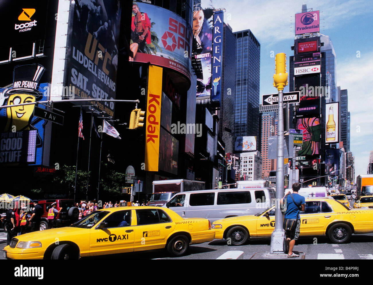 Barrage routier de New York City Broadway et Times Square Midtown Manhattan. Embouteillages. Tarification de la congestion Banque D'Images