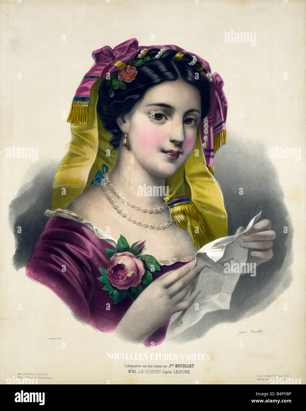 Art d'une jeune femme tenant une lettre Banque D'Images