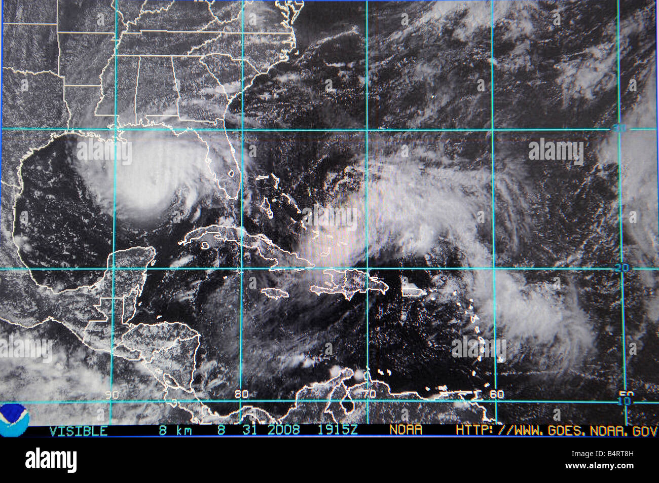 Carte météo satellite ouragan comme vu sur l'internet et sur la télévision par satellite Banque D'Images