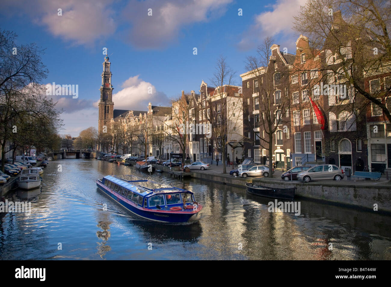 Prinsengracht et Westerkerk en arrière-plan, Amsterdam, Pays-Bas Banque D'Images