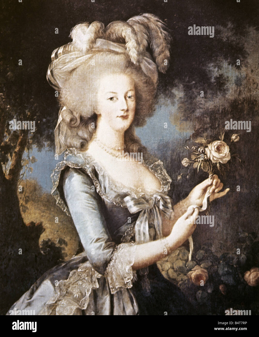 Marie Antoinette, 2.11.1755 - 16.10.1793, Reine consort de France 10.5.1774 - 21.9.1792, demi-longueur, épouse du roi Louis XVI, demi-longueur avec rose, peinture par Marie Élisabeth Vigée-lebrun (1755 - 1842), auteur de l'artiste n'a pas à être effacée Banque D'Images