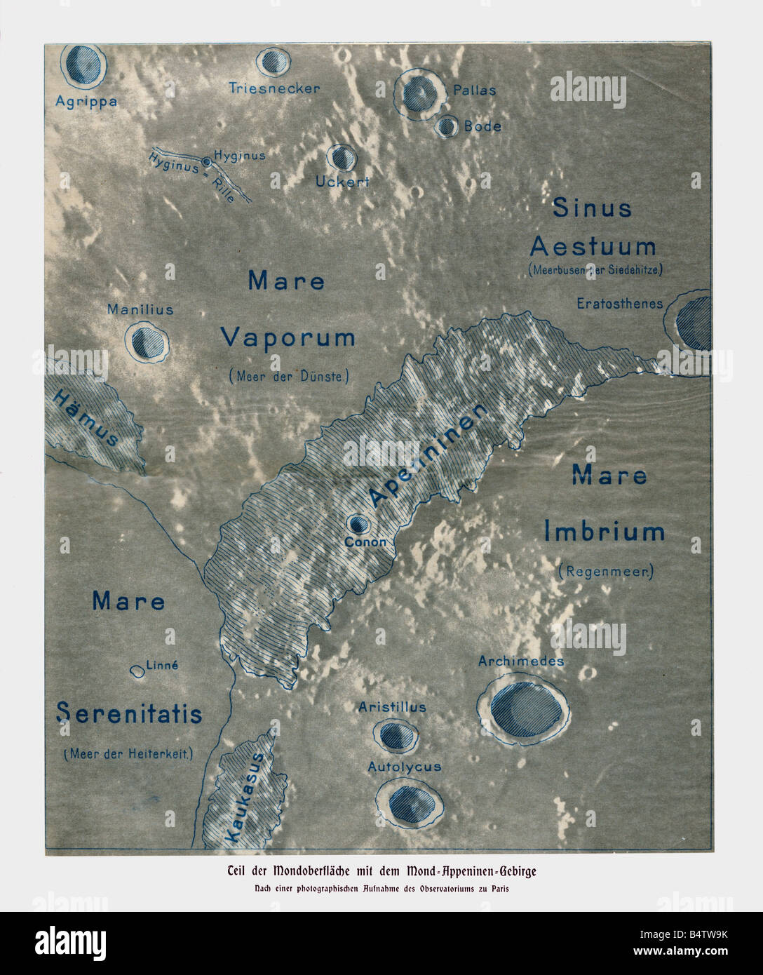 Astronomie, lune, surface, Montes Apenninus, photographie de l'Observatoire de Paris, vers 1900, Banque D'Images