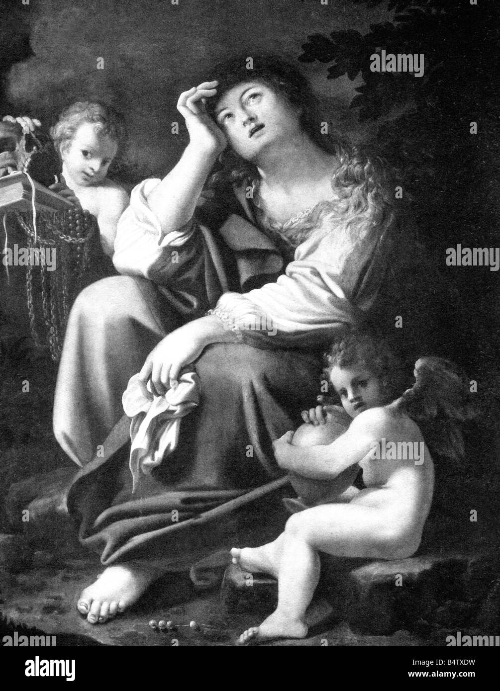 Marie Madeleine, saint, figure du Nouveau Testament, demi-longueur, peinture 'l'exaucement Magdalena avec deux anges', par Bartolommeo Schidone (um 1570 - 1615), l'Italie, début du 17e siècle, l'artiste n'a pas d'auteur pour être effacé Banque D'Images