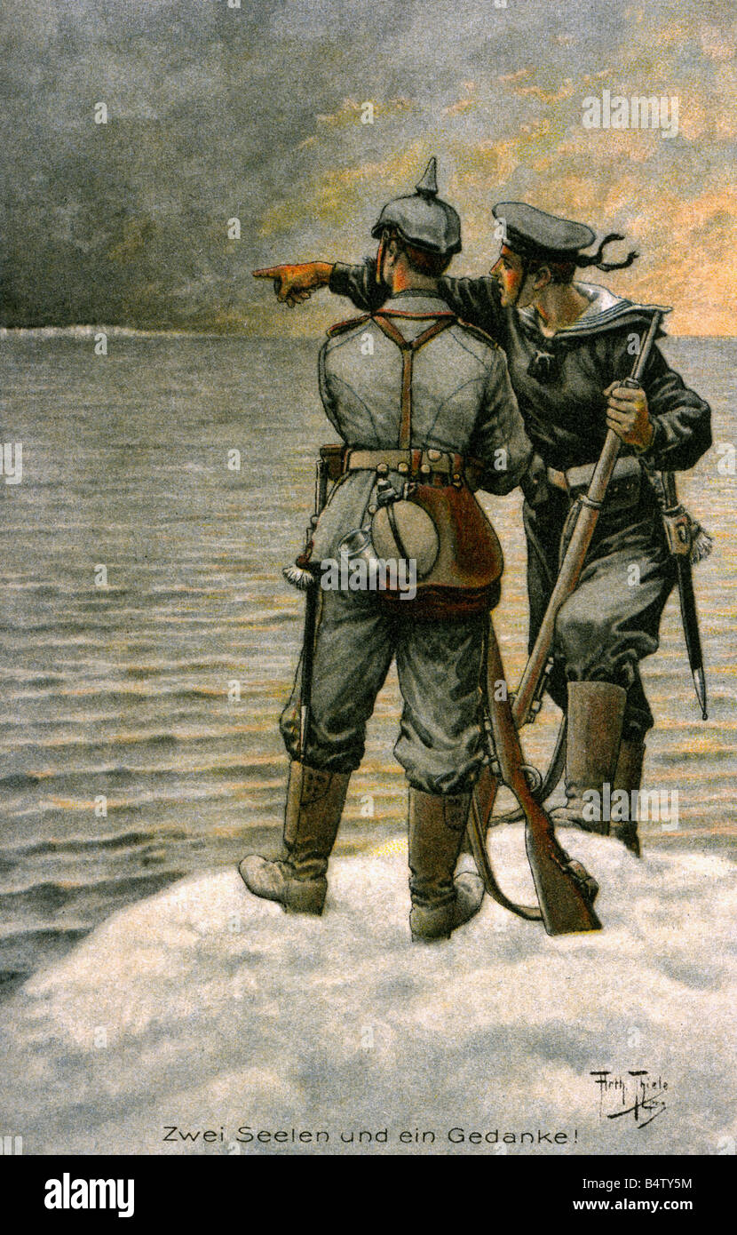 Evenements Premiere Guerre Mondiale Premiere Guerre Mondiale Propagande Allemagne Soldat Et Marin A La Manche Carte Postale Dessin D Arthur Thiele 1914 Photo Stock Alamy