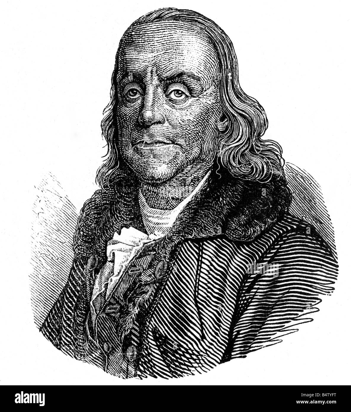 Franklin, Benjamin, 17.1.1706 - 17.4.1790, scientifique naturel américain, politicien, portrait, gravure de bois, Banque D'Images