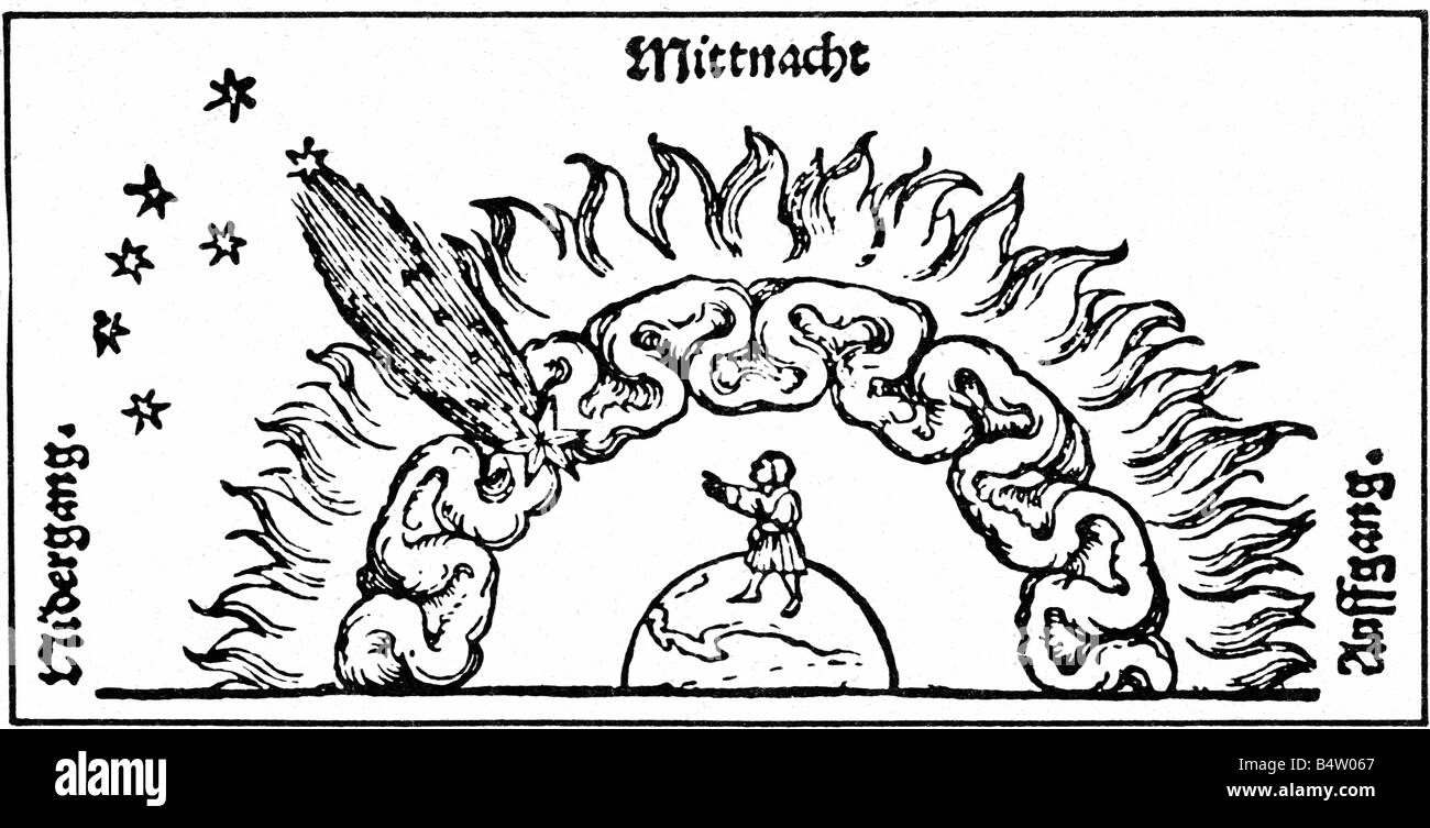 Astronomie, comètes, comètes dans l'atmosphère des terres, bois après Johannes Schoener, Allemagne, 1531, Banque D'Images