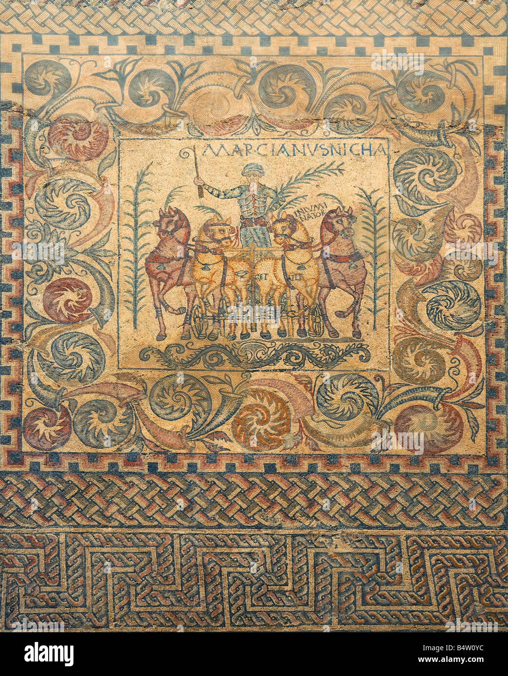 Mosaïque romaine design art en exposition Musée National d'art romain MÉRIDA Estrémadure Espagne Banque D'Images