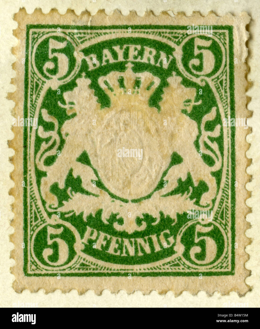 Courrier / poste, timbres-poste, Allemagne, Bavière, 5 timbres du Pfennig, 1876 - 1918, Banque D'Images