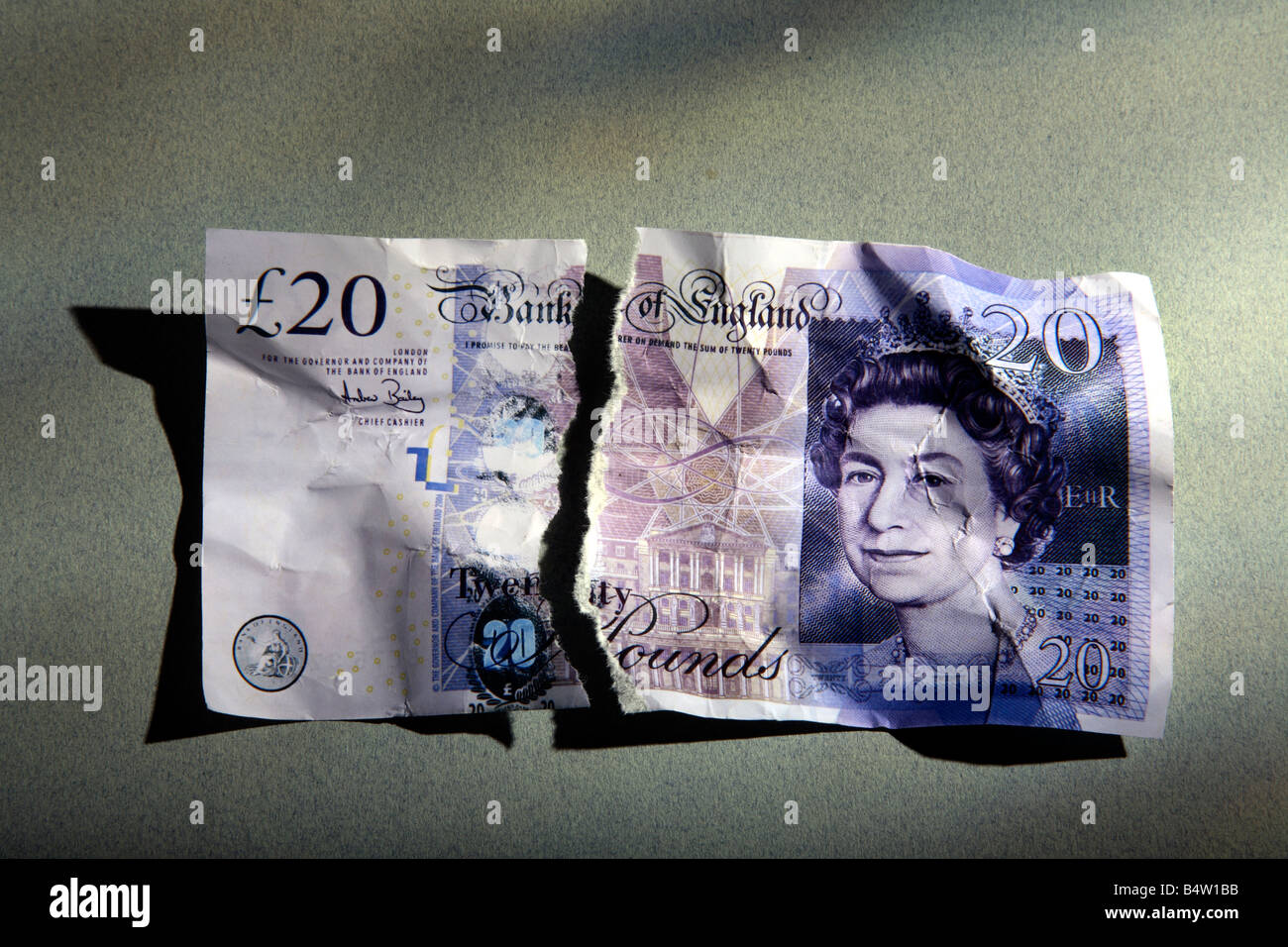 20 € déchiré banque britannique note. Banque D'Images