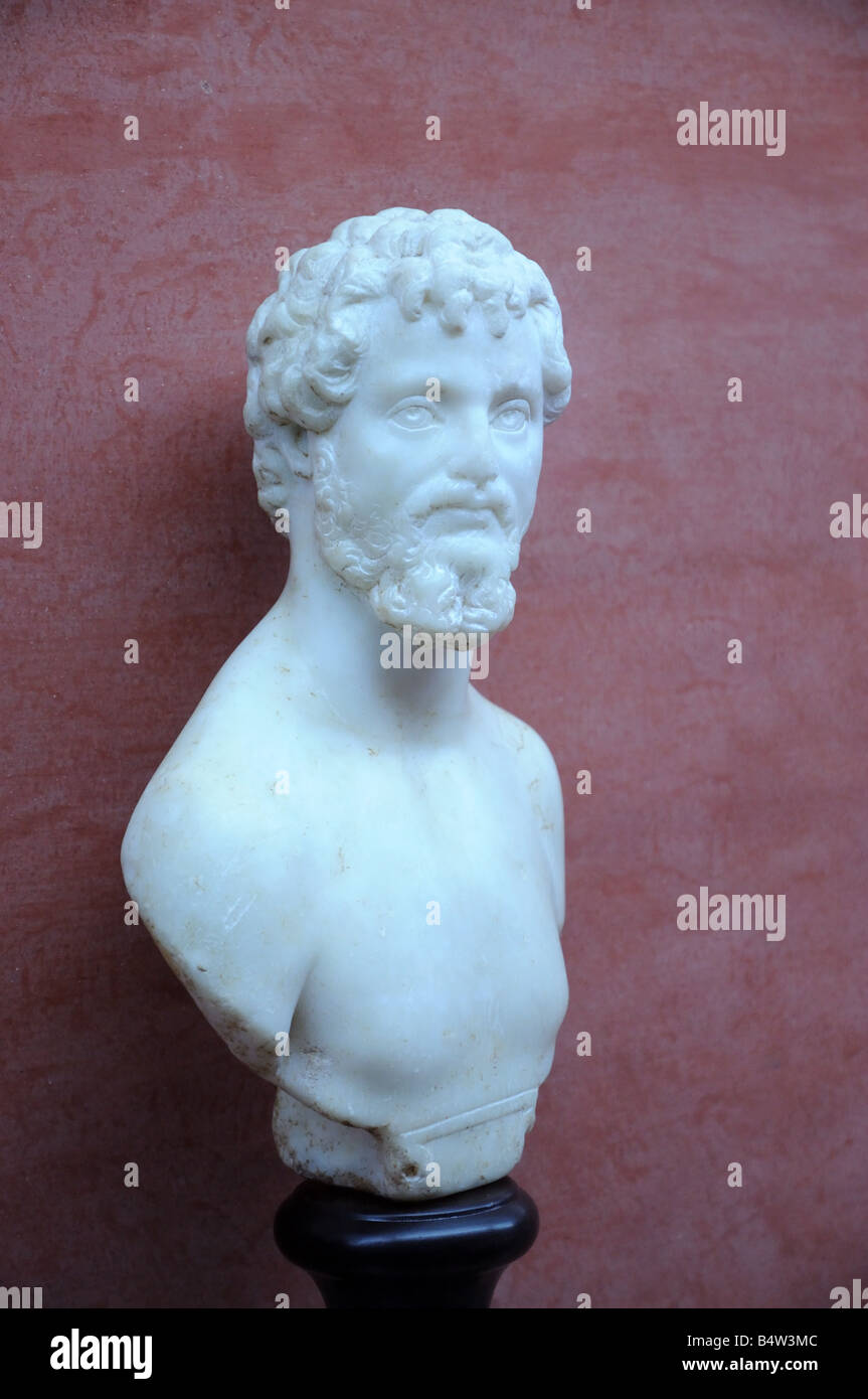 Buste en marbre de l'homme portrait exposé dans le Musée National d'art romain MÉRIDA Estrémadure Espagne Banque D'Images