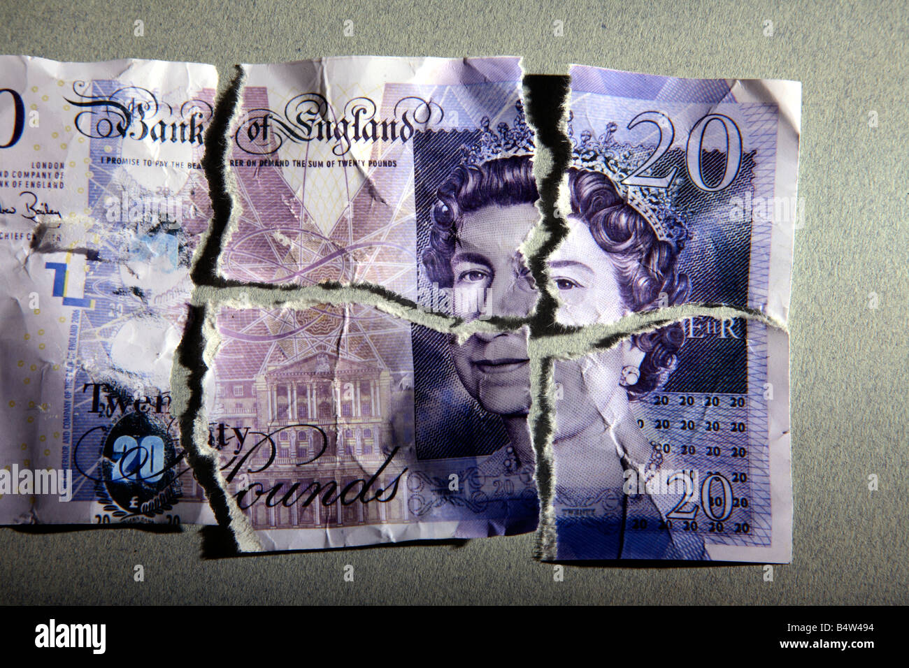 20 € déchiré banque britannique note. Banque D'Images