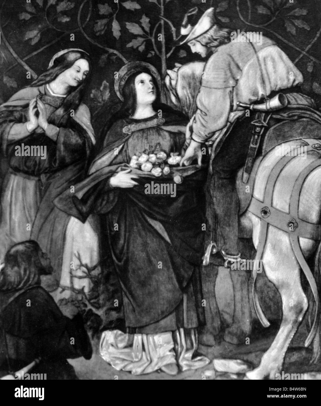 Elisabeth de Hongrie, 1207 - 17.11.1231, Saint, Comtesse d'Andechs - Merania, pleine longueur, 'Rose Miracle', fresco, par Moritz von Schwind, Wartburg, Eisenach, Allemagne, Banque D'Images