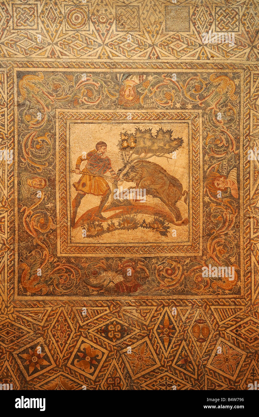 Mosaïque romaine design art en exposition Musée National d'art romain MÉRIDA Estrémadure Espagne Banque D'Images
